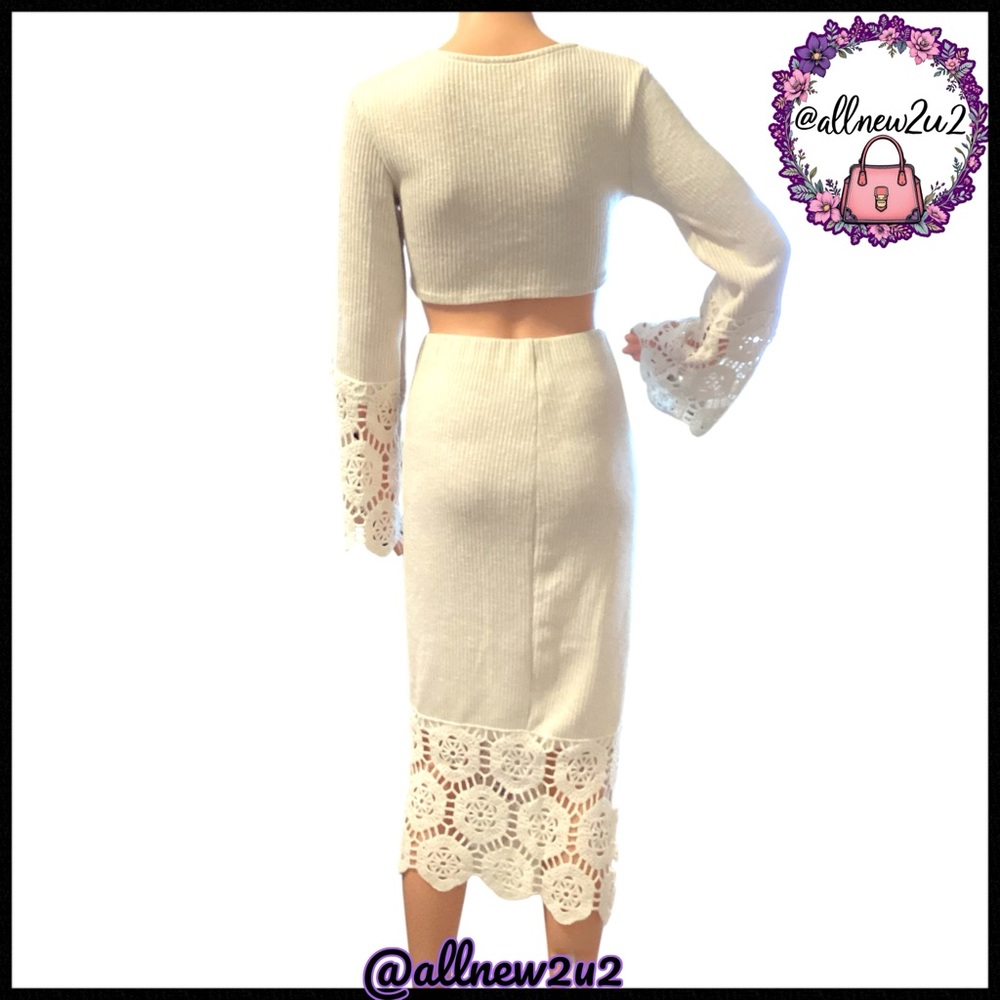 Zara Cream Knit Lightweight Sweater W / Lace Skirt Set Size S - Picture 13 of 16